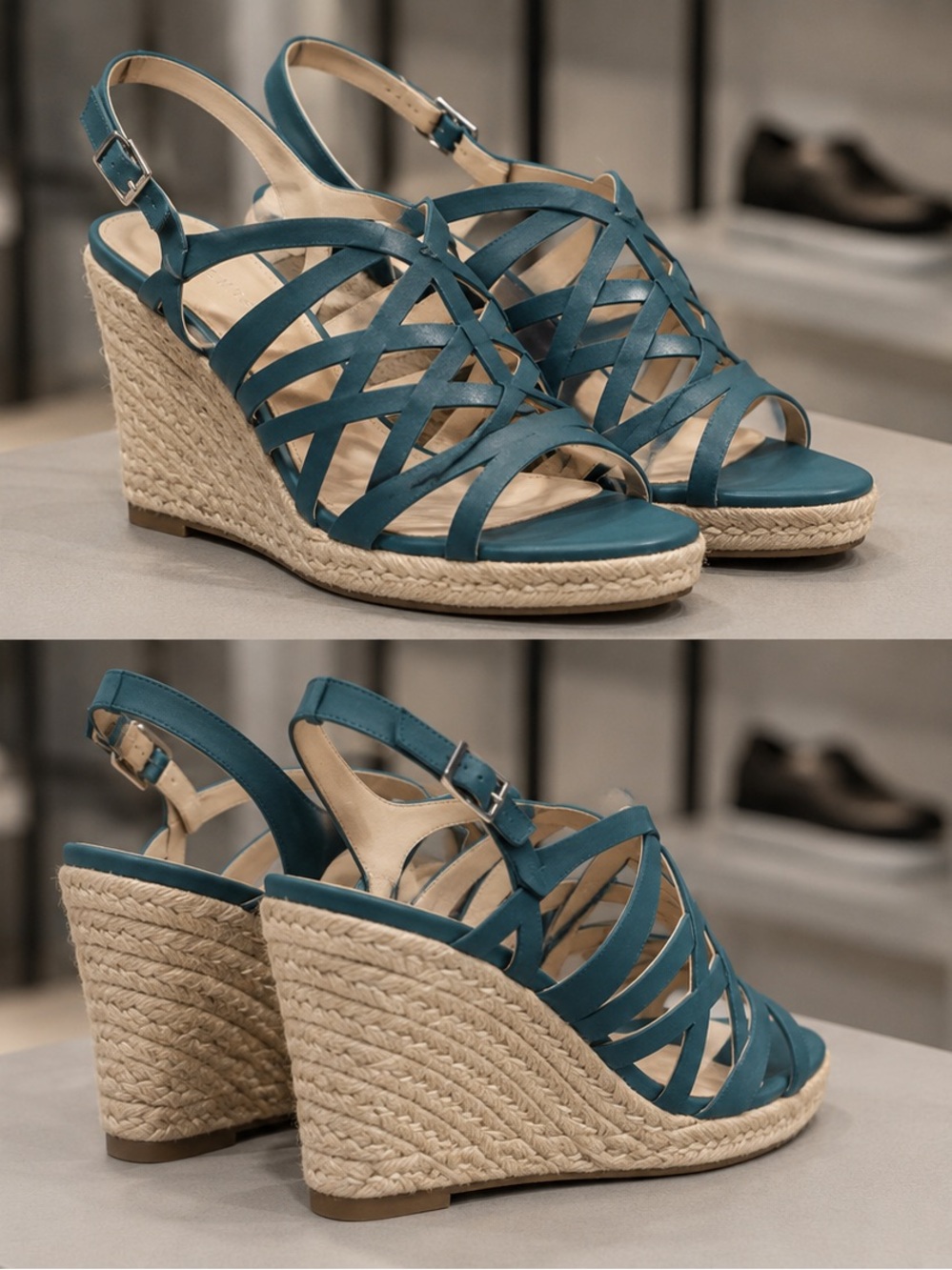 Via Spiga Teal Strappy Espadrille Wedge Sandals - Picture 1 of 5